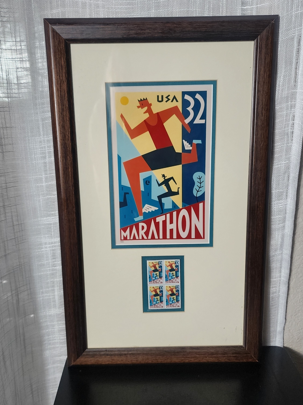 Source Unknown Marathon Art Print in Blue, Red & Yellow